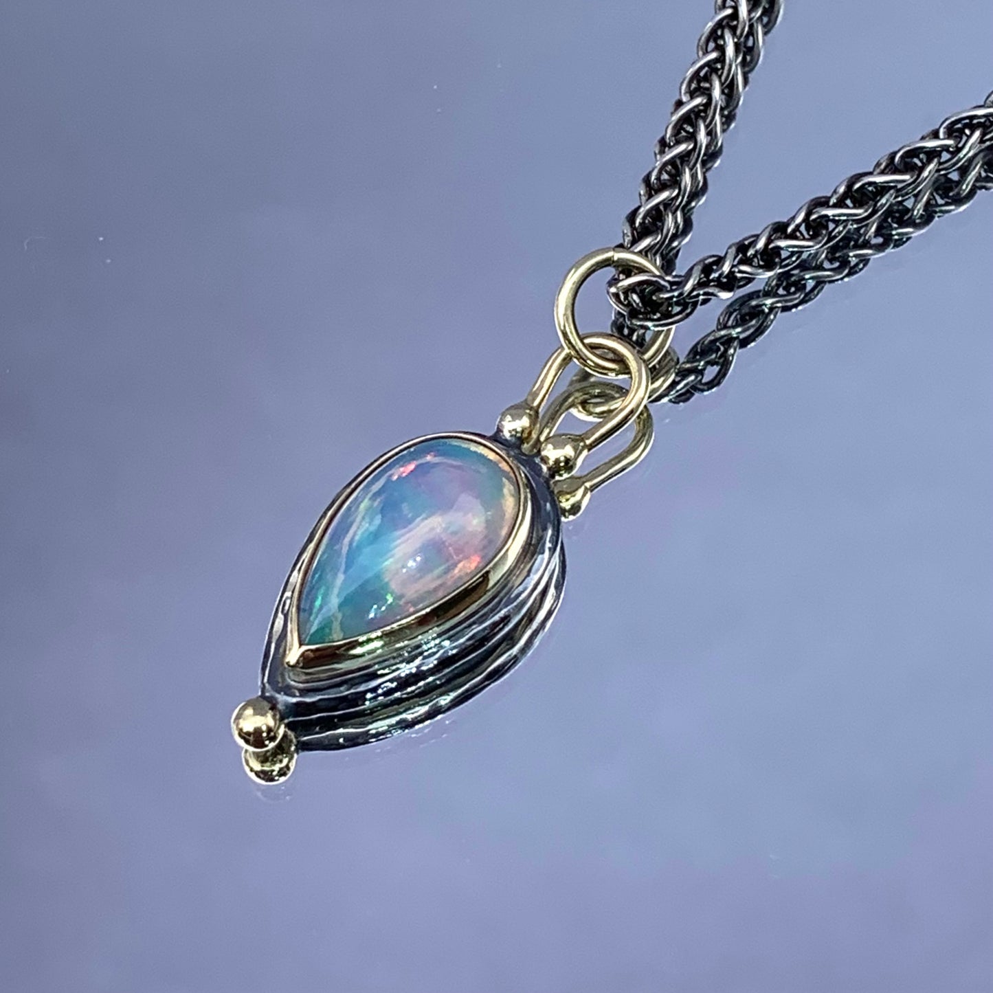 “She’ll Meet You At The End Of The Rainbow” - Ethiopian Opal Cabochon 14K Gold & Silver Pendant
