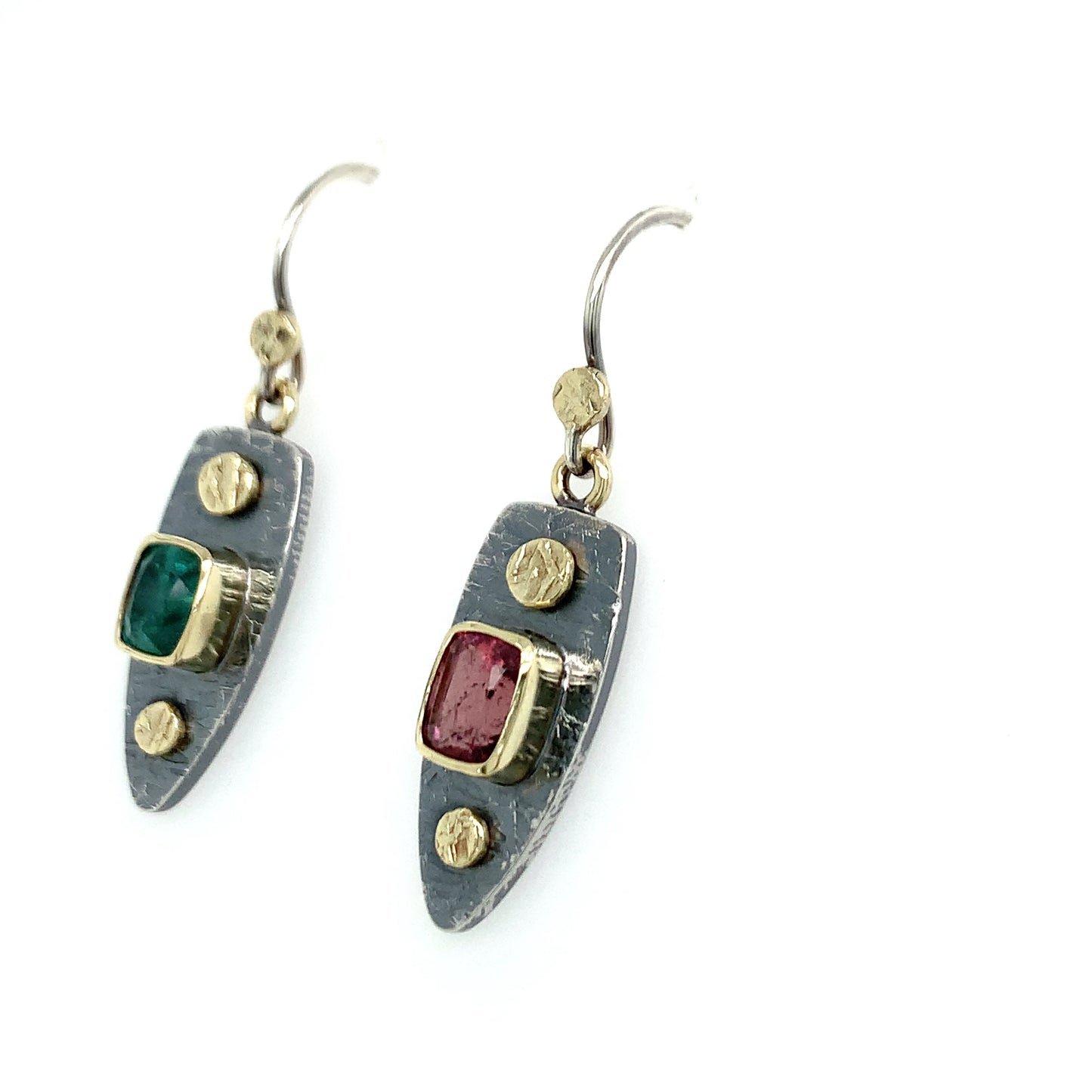 Mismatch Tourmaline 14K Gold & Silver Earrings