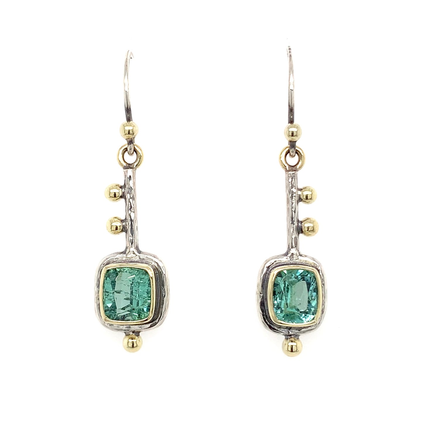 “The Keys To My Heart Belong To Her” - Teal Tourmaline 14K Gold & Silver Earrings