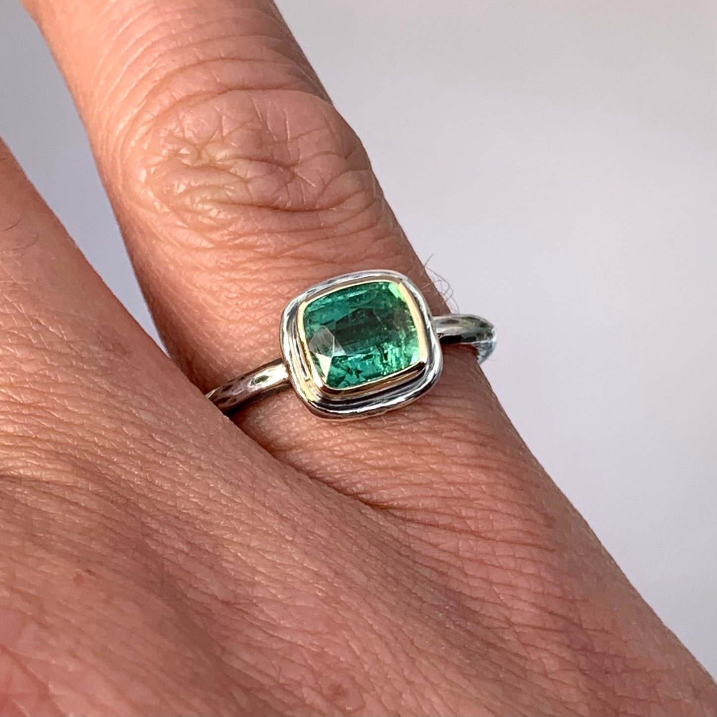 “Surreal” - Mint Indicolite Tourmaline Silver & 14K Gold Ring