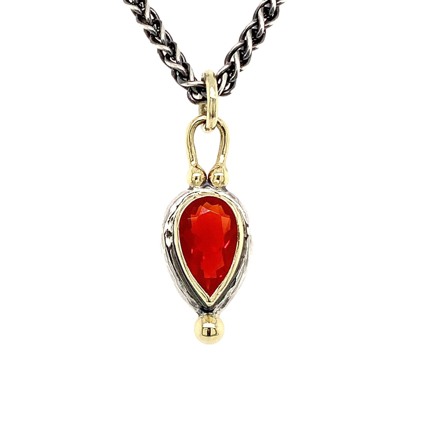 “She’s Got That Fire Within Her” - Fire Opal 14K Gold & Silver Pendant
