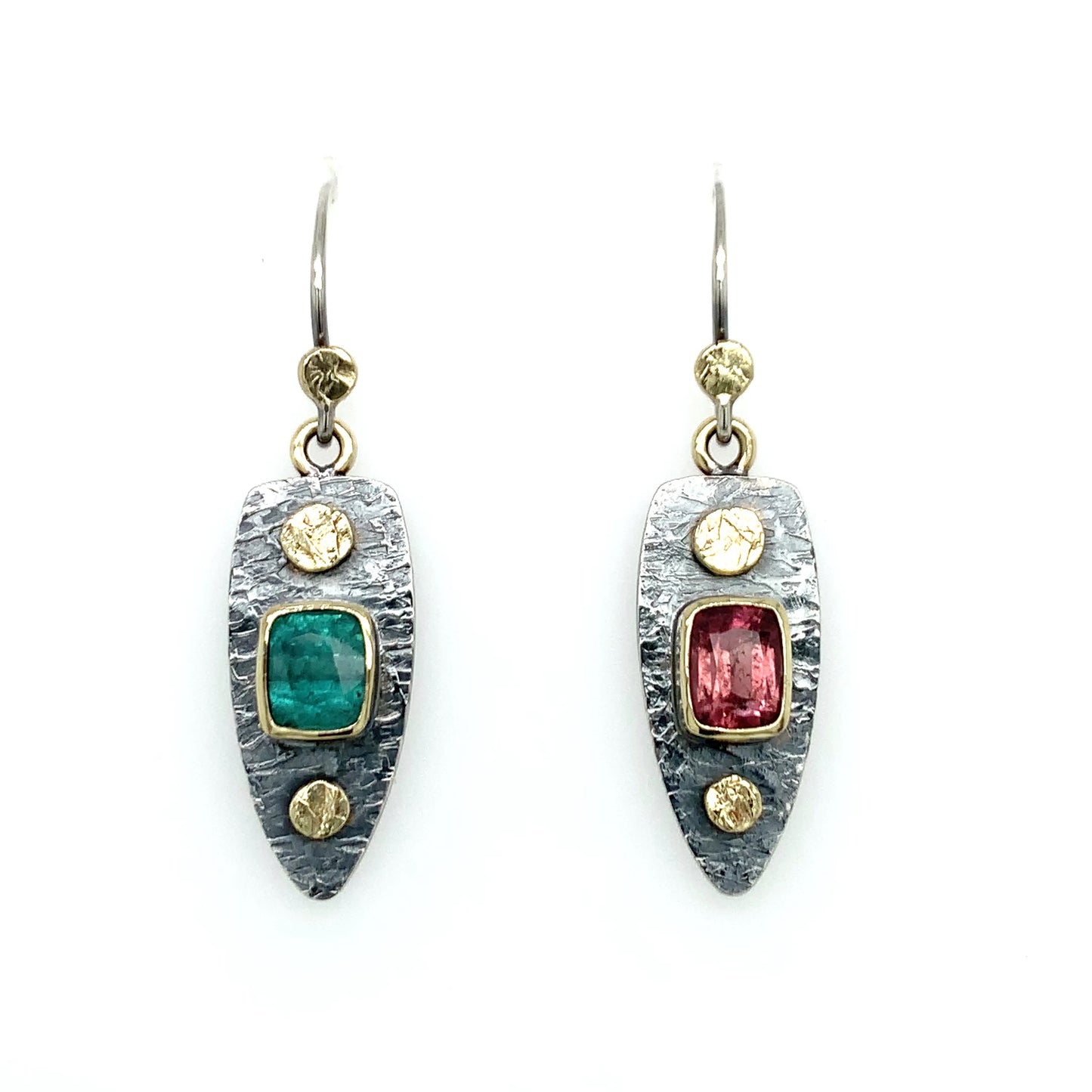 Mismatch Tourmaline 14K Gold & Silver Earrings