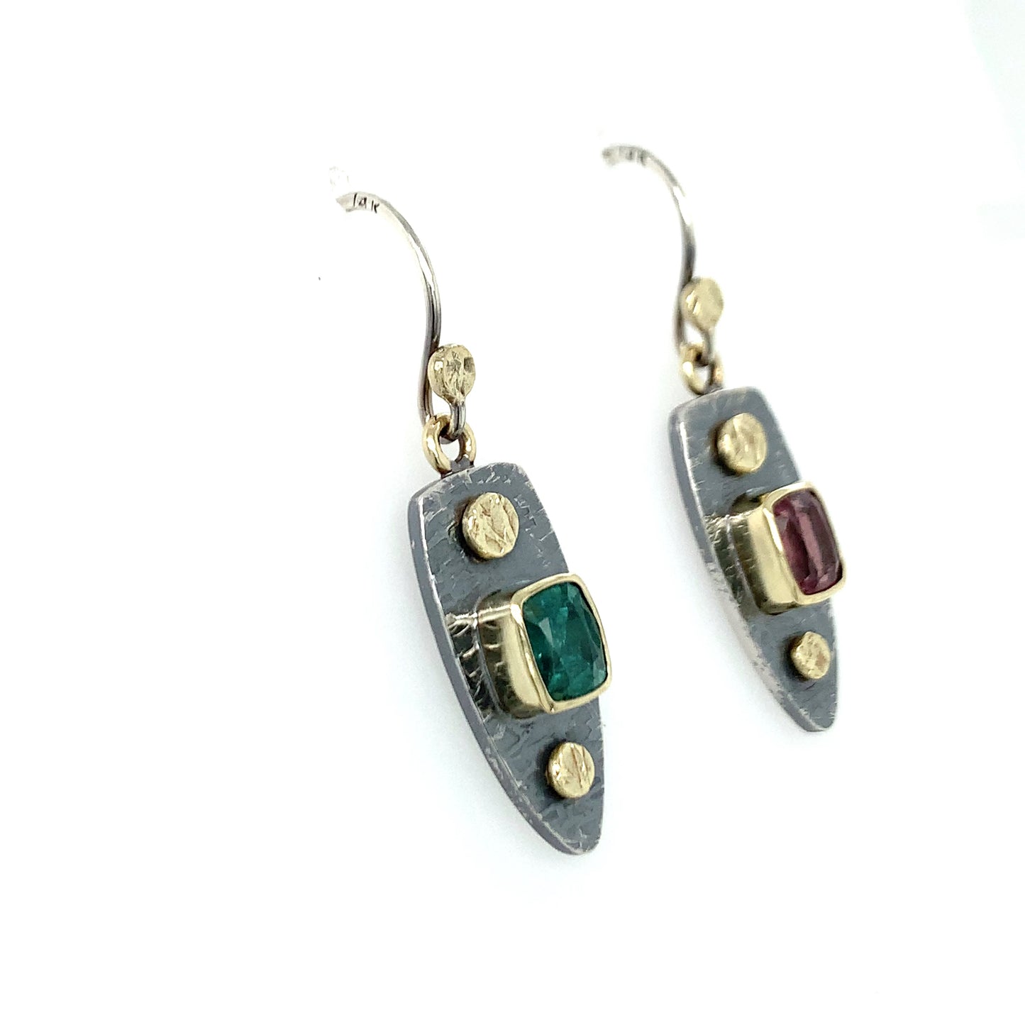 Mismatch Tourmaline 14K Gold & Silver Earrings