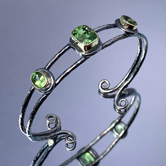 “Tendril Of The Forest” - Tourmaline & Peridot Bangle