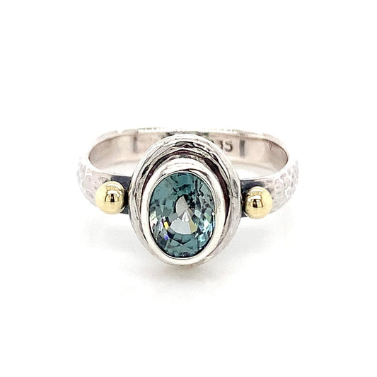 “She’s Got The Cure For The Blues” - Natural Blue Zircon Silver & 14K Gold Ring